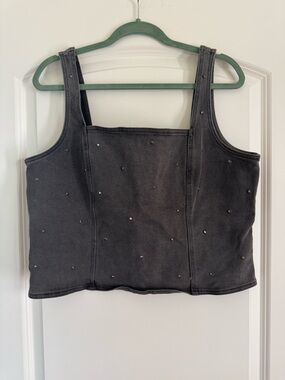 Bar III Charcoal Gray Studded Square-Neck Crop Top